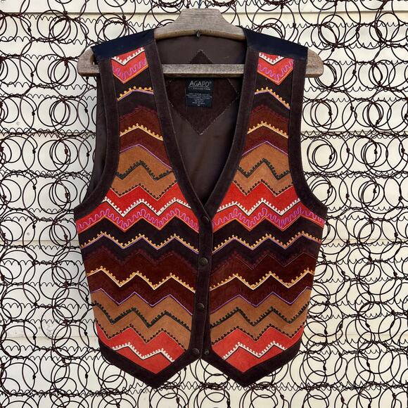 Vintage Jackets & Blazers - Vintage Agapo Boho southwestern sunrise sunset chevron stripe vest MEDIUM
